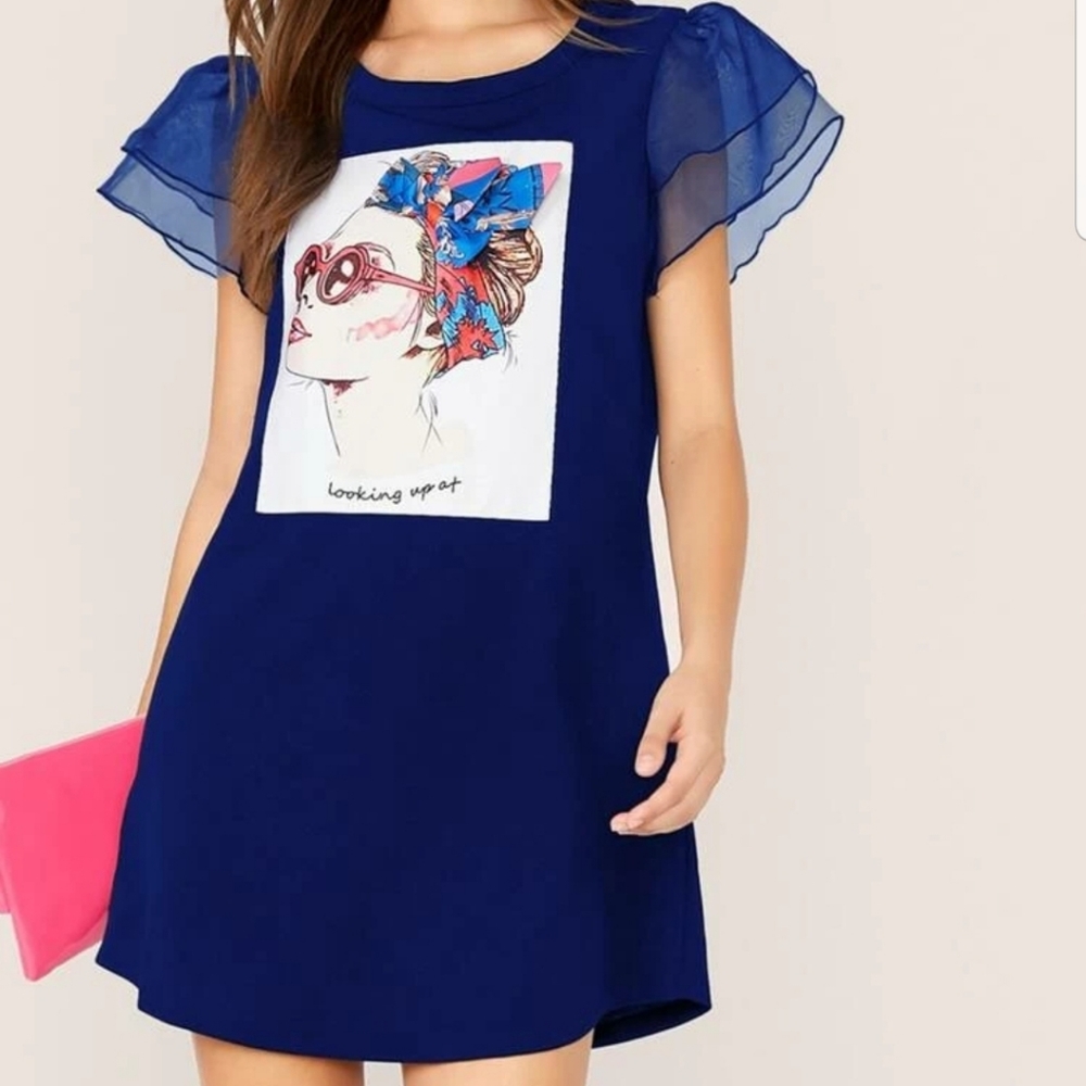 Sleeve Figure Graphic Dress